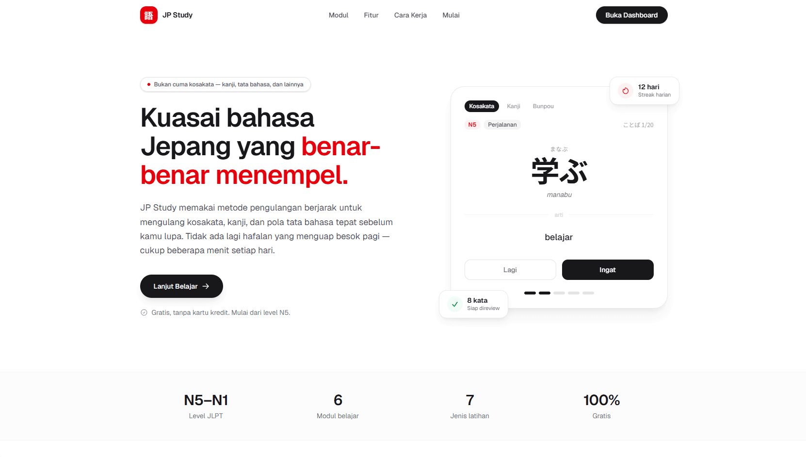 JP-Study application interface